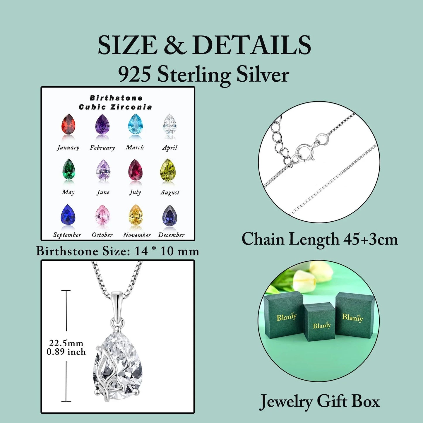 Butterfly Necklace for Women 925 Sterling Silver Teardrop Pendant April Birthstone Necklace Simulated Diamond Jewelry Gifts for Mom Wife Her