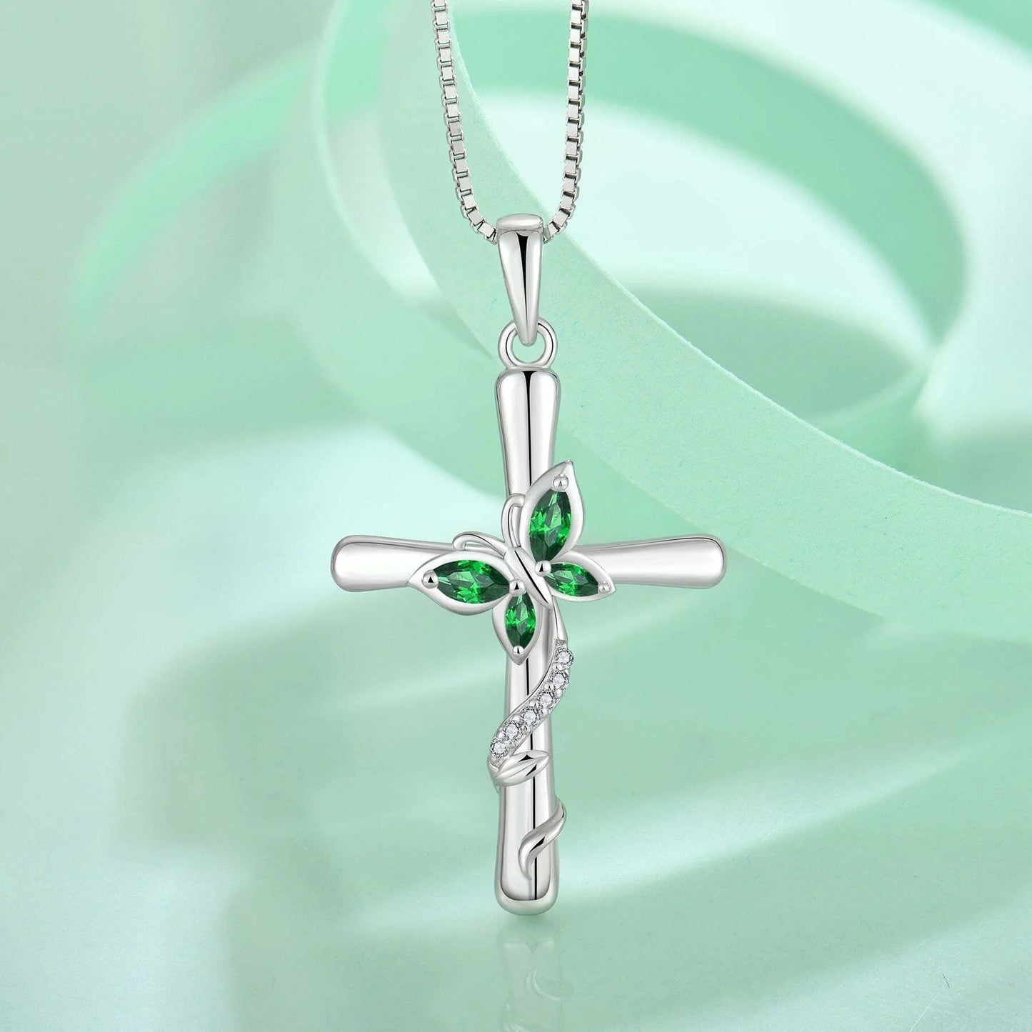 Butterfly and Cross Necklace 925 Sterling Silver Cubic Zirconia Jewelry Gifts for Women