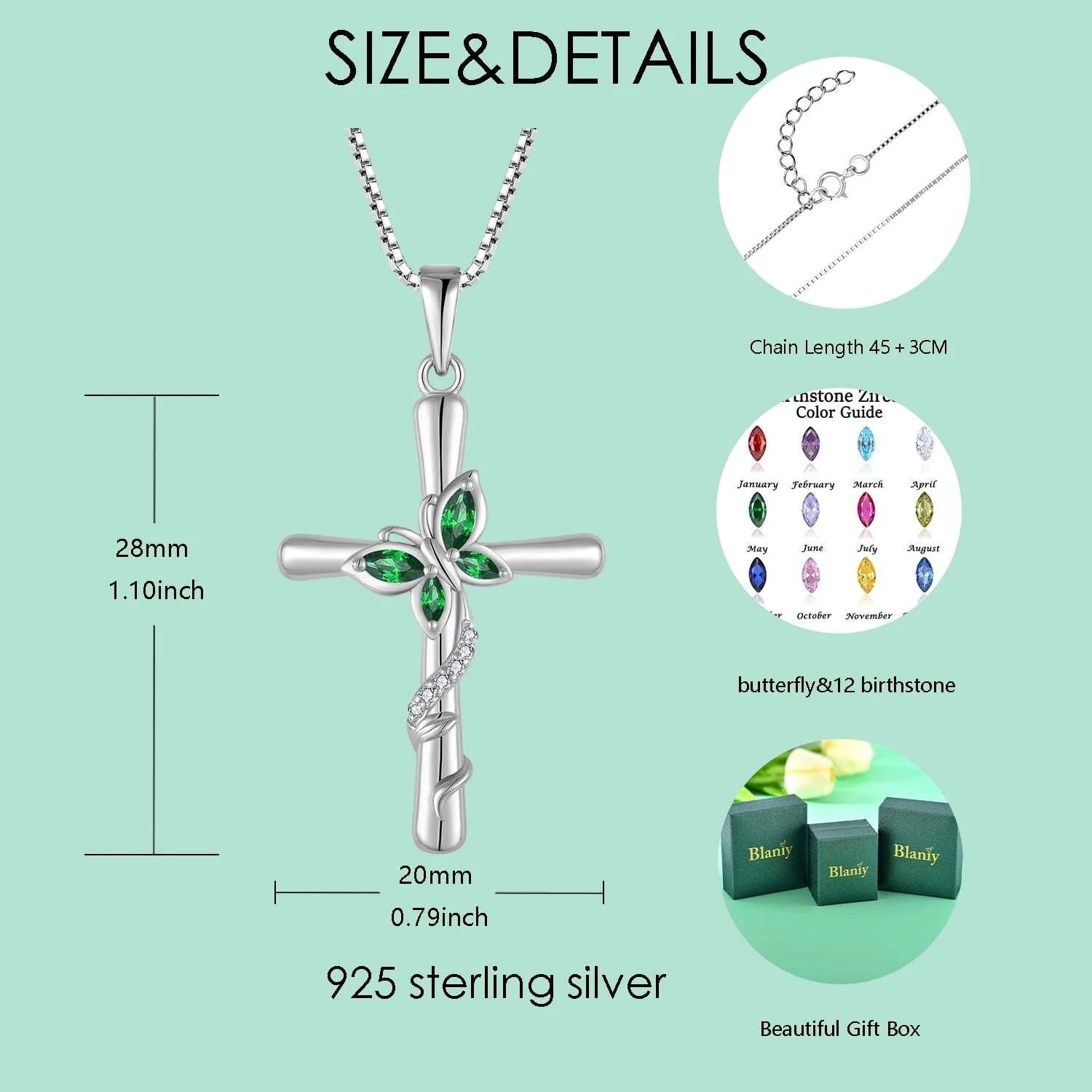 Butterfly and Cross Necklace 925 Sterling Silver Cubic Zirconia Jewelry Gifts for Women
