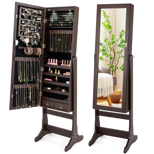 Contemporary MDF Jewelry Cabinet with LED Lights in Brown