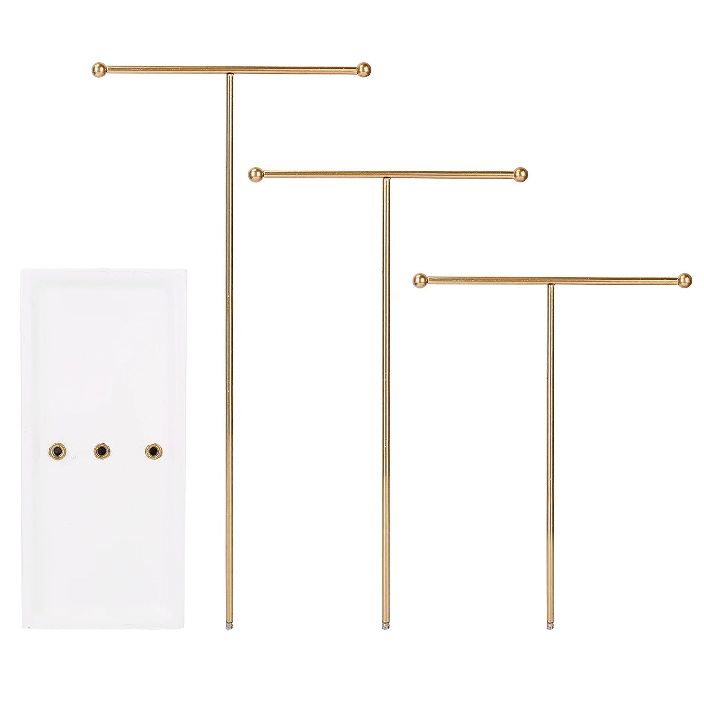 3 Tier Gold Metal Tabletop Jewelry Display Tree Stand Organizer Holder Rack Hanger Tower for Bracelet Necklace Accessories with Ring Tray